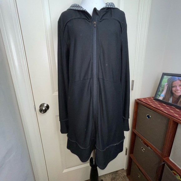 Pink Lotus Longline Zipper Front Jacket Hooded Exposed Seam Sz L - Picture 3 of 17